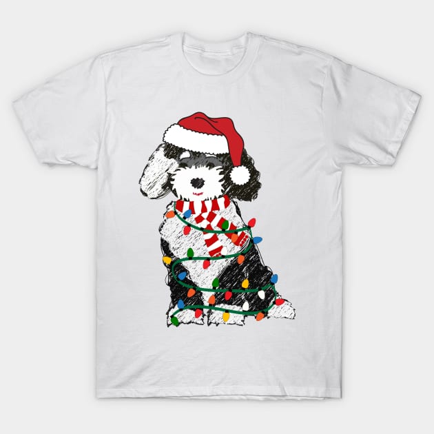 Cute Sheepadoodle Wrapped In Christmas Lights T-Shirt by emrdesigns